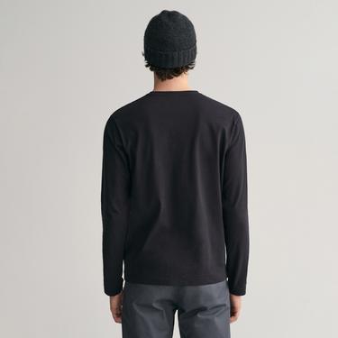  Gant Erkek Siyah Regular Fit Bisiklet Yaka Uzun Kollu T-Shirt