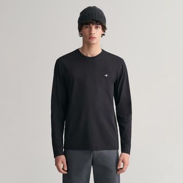  Gant Erkek Siyah Regular Fit Bisiklet Yaka Uzun Kollu T-Shirt