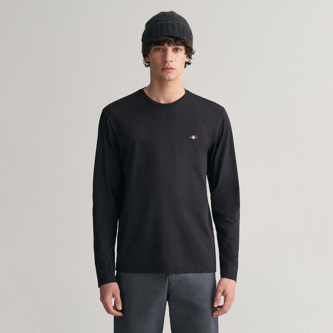  Gant Erkek Siyah Regular Fit Bisiklet Yaka Uzun Kollu T-Shirt