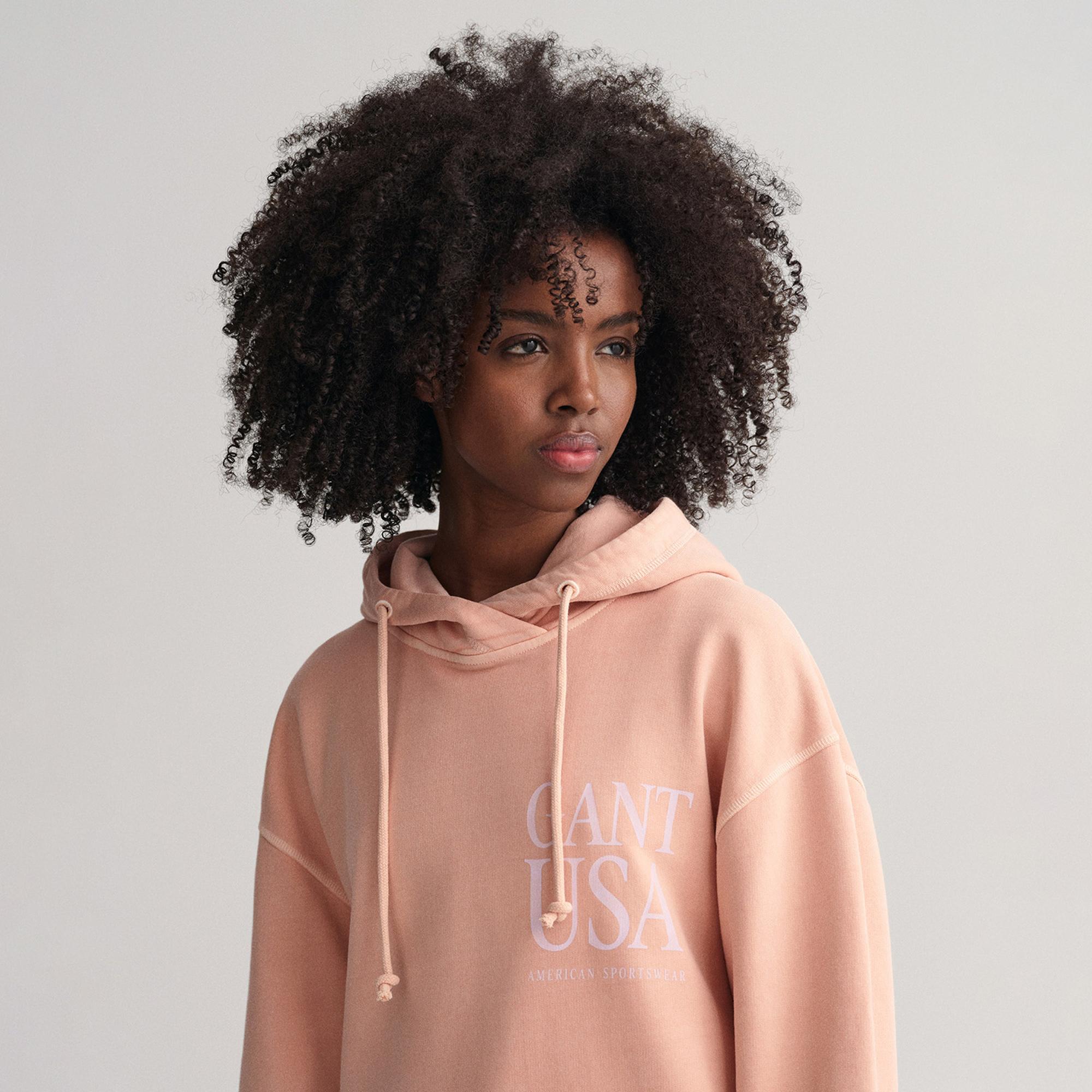 GANT Kadın Turuncu Relaxed Fit Kapüşonlu Logolu Sweatshirt