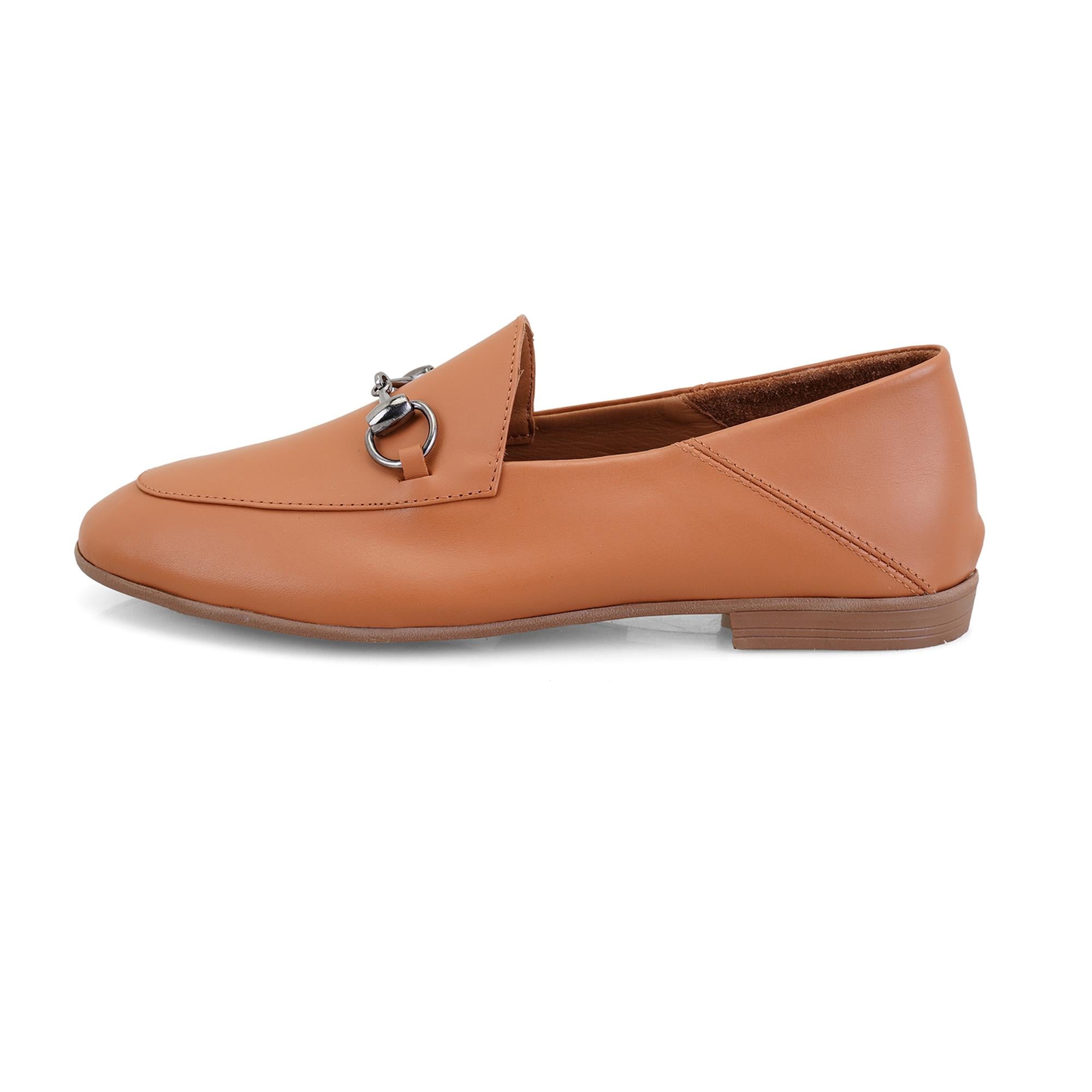 Kadın Taba Toka Aksesuarlı Deri Babet