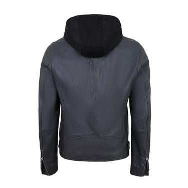  Aimone Gri Erkek Kapüşonlu Deri Ceket