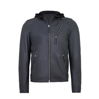  Aimone Gri Erkek Kapüşonlu Deri Ceket