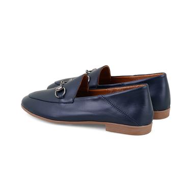  Kadın Lacivert Toka Aksesuarlı Deri Babet