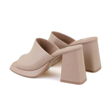  Kadın Bej Topuklu Napa Deri Terlik