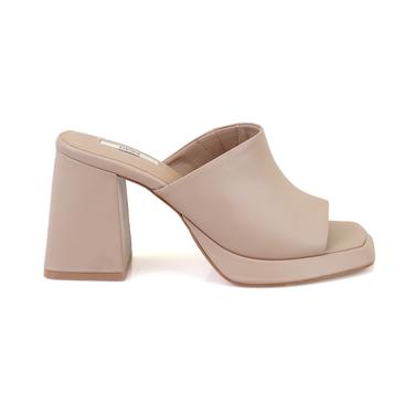  Kadın Bej Topuklu Napa Deri Terlik