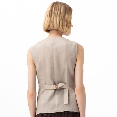  Siena Bej Kadın Deri Keten Yelek/Bluz