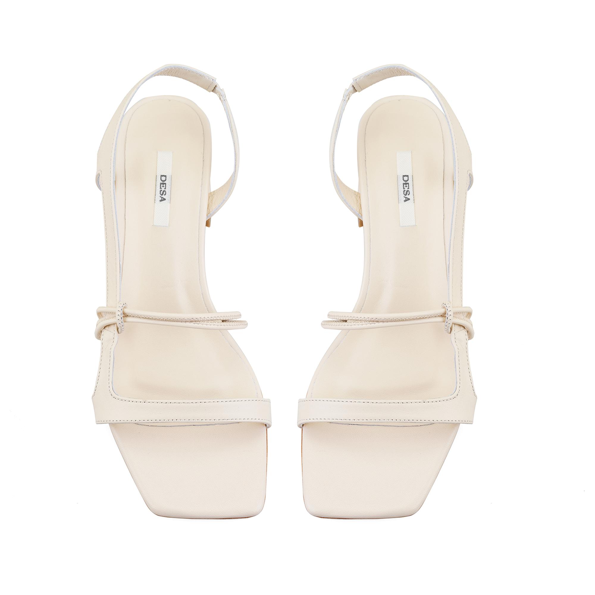 Kadın Bej Topuklu Deri Sandalet