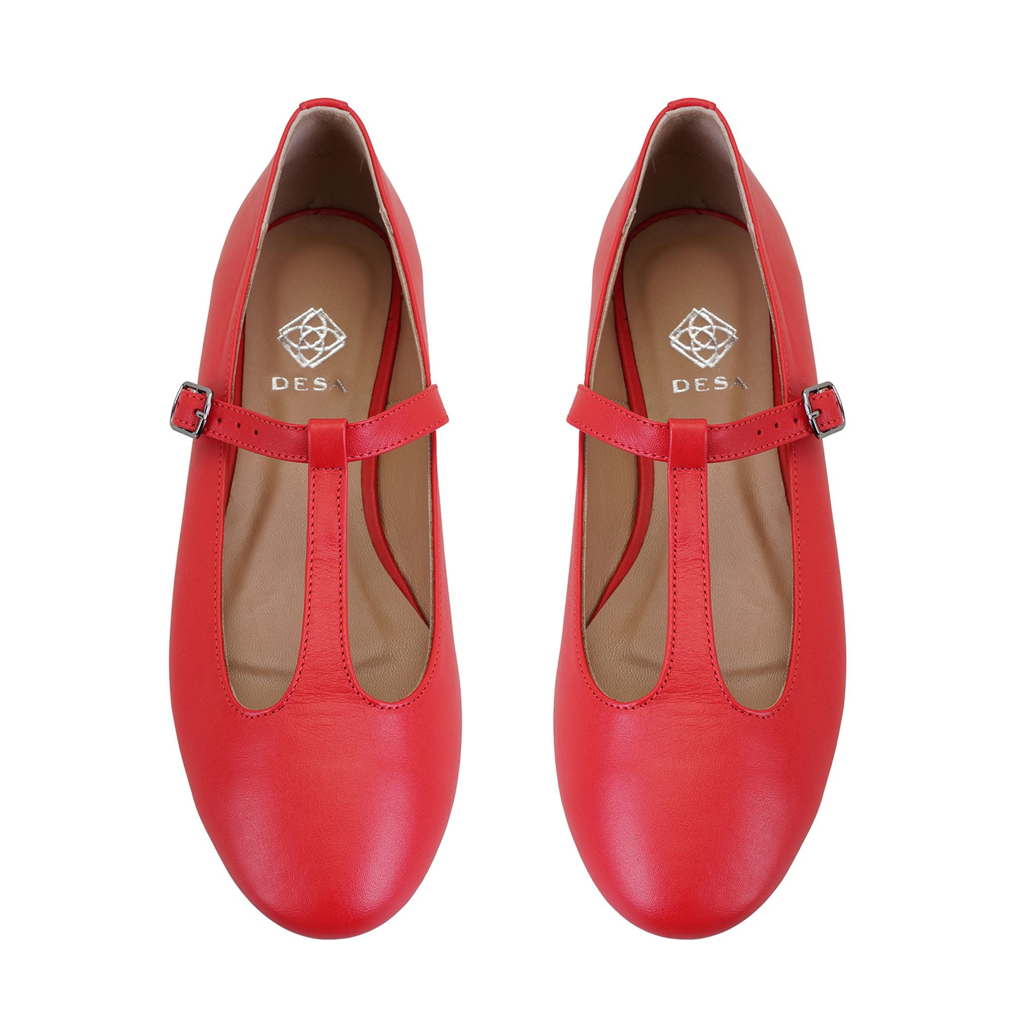 Kadın Kırmızı T-Bant Mary Jane Deri Babet