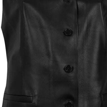  Siena Siyah Kadın Deri Keten Yelek/Bluz