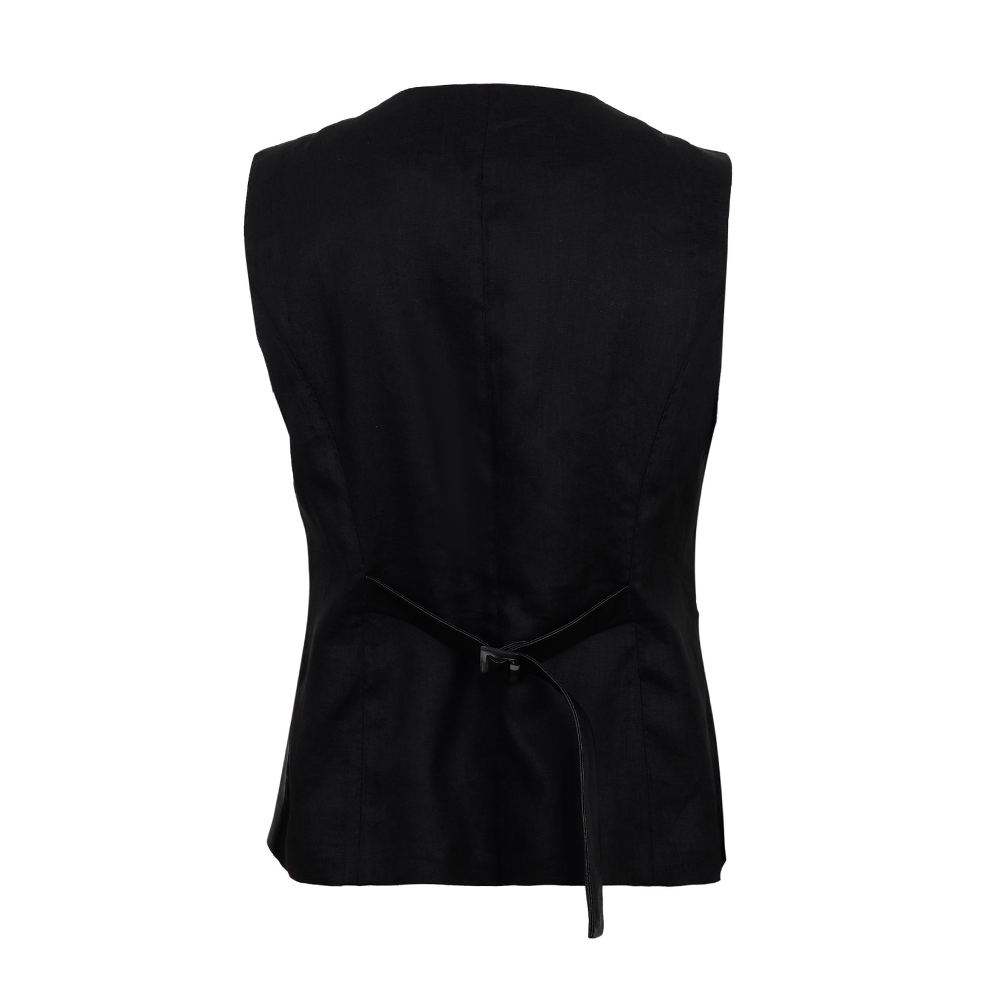 Siena Siyah Kadın Deri Keten Yelek/Bluz