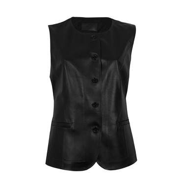 Siena Siyah Kadın Deri Keten Yelek/Bluz
