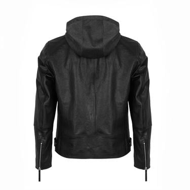  Aimone Siyah Erkek Kapüşonlu Deri Ceket