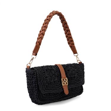  Carlie Siyah Kadın Hasır Omuz Çantası