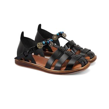  Kadın Siyah Aksesuar Detaylı Deri Sandalet