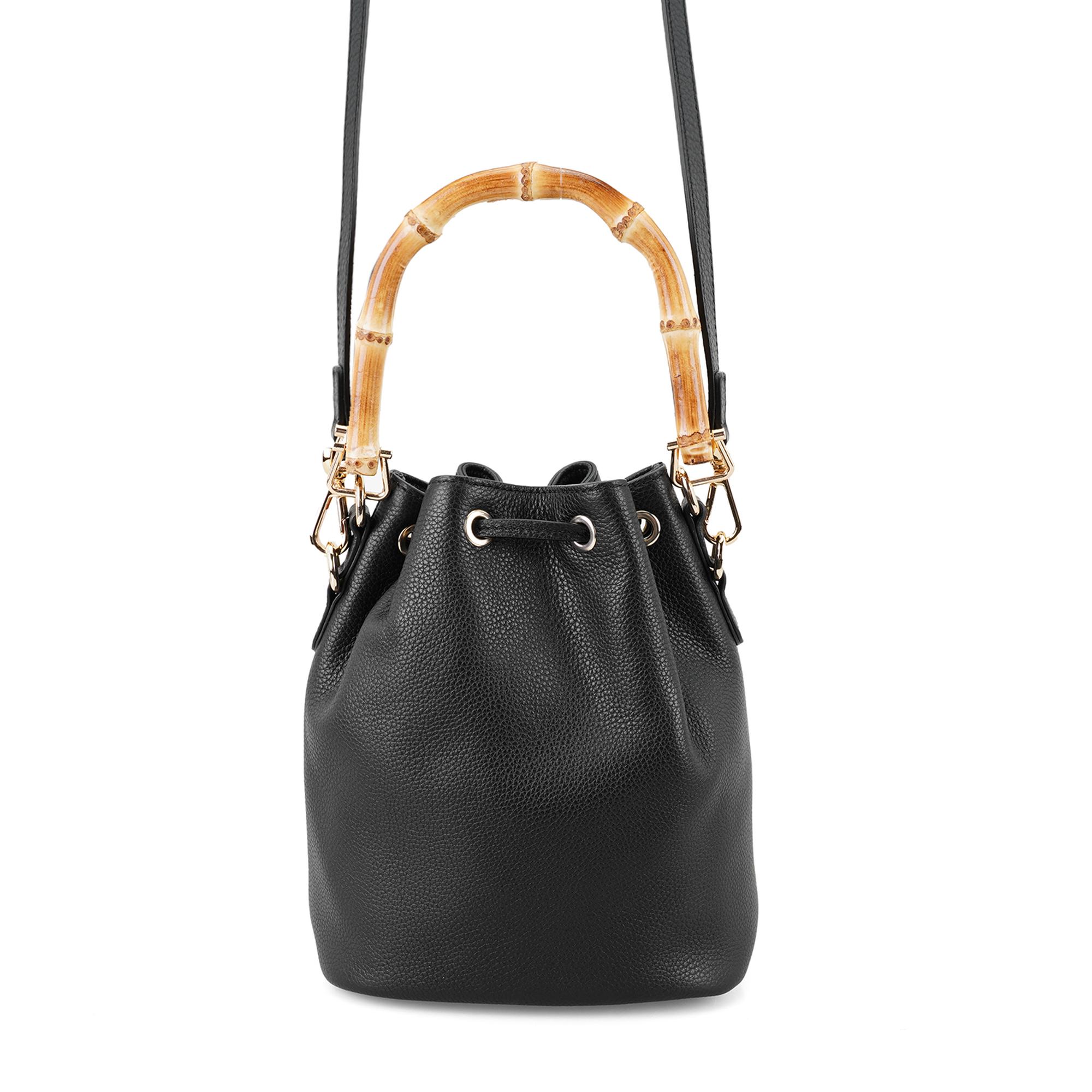 Lexy Siyah Kadın Bambu Askılı Deri Omuz Çantası