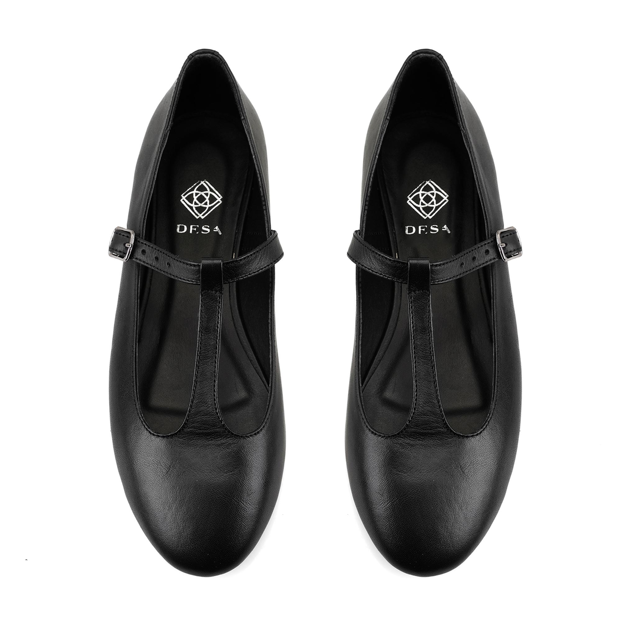 Kadın Siyah T-Bant Mary Jane Deri Babet