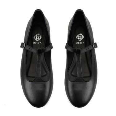  Kadın Siyah T-Bant Mary Jane Deri Babet