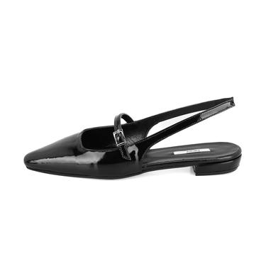  Kadın Siyah Ayarlanabilir Tokalı Deri Babet