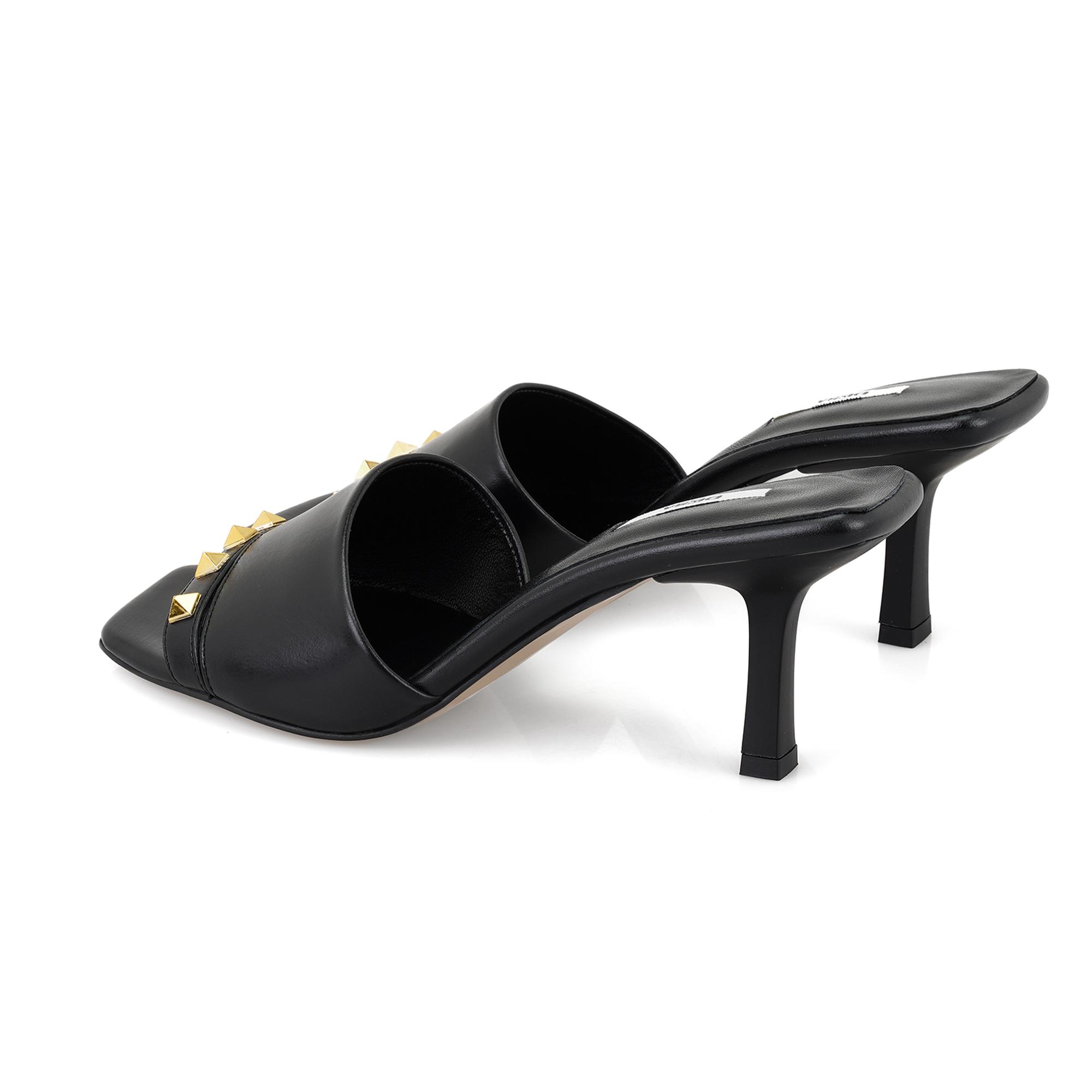 Kadın Siyah Topuklu Deri Terlik