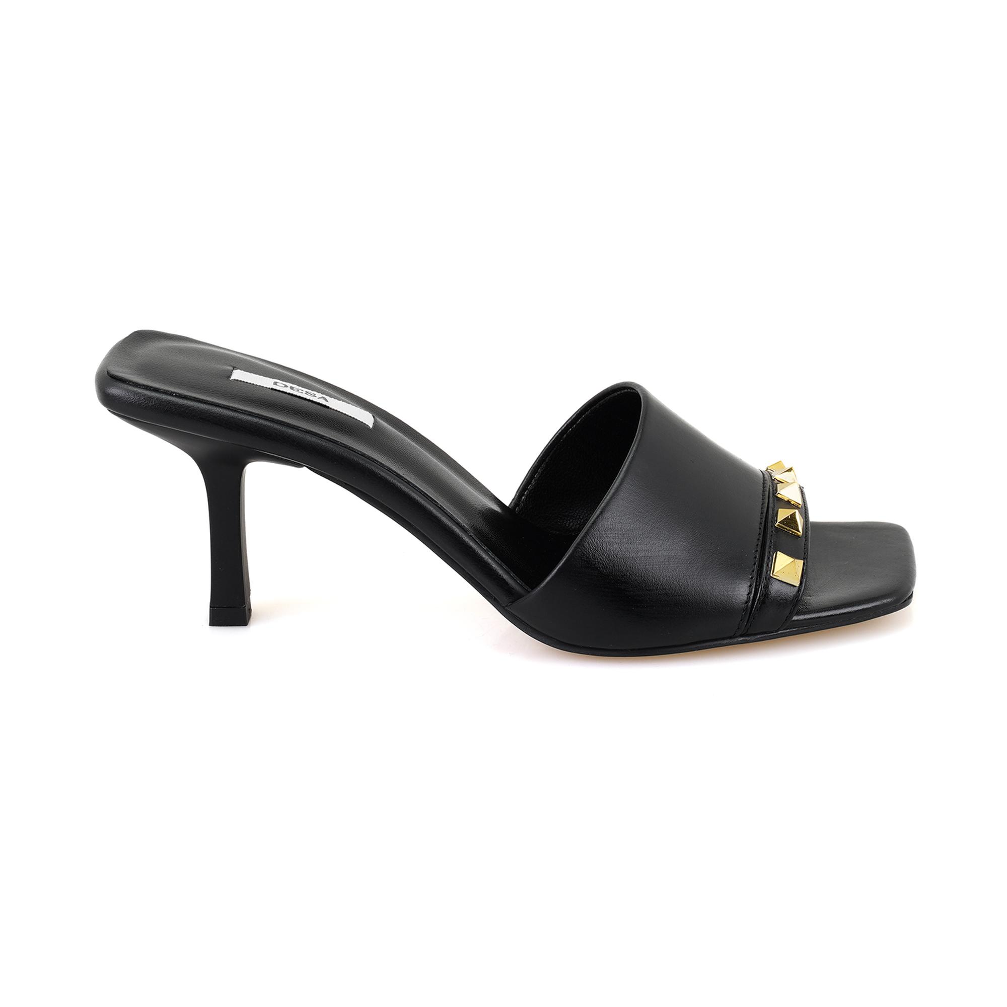 Kadın Siyah Topuklu Deri Terlik