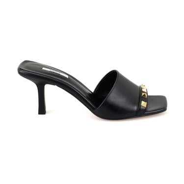  Kadın Siyah Topuklu Deri Terlik