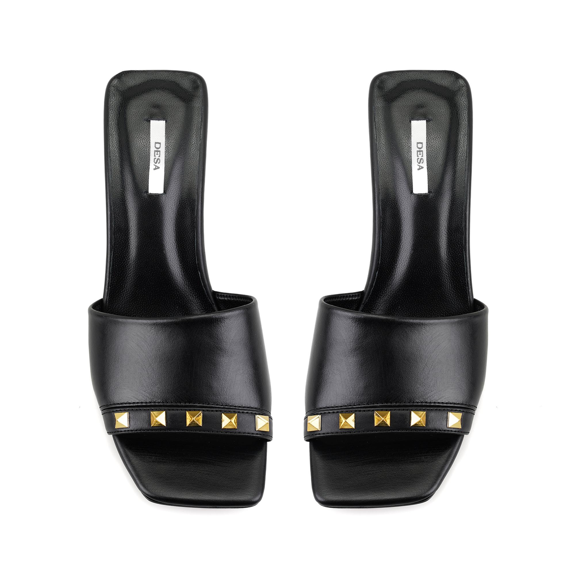 Kadın Siyah Topuklu Deri Terlik