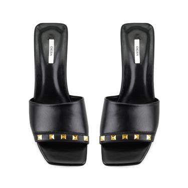  Kadın Siyah Topuklu Deri Terlik