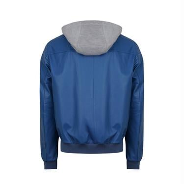  Also Mavi Erkek Kapüşonlu Deri Mont