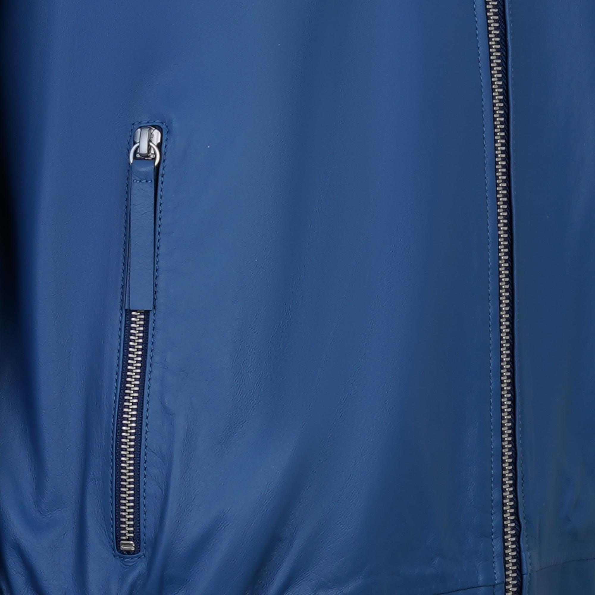 Also Mavi Erkek Kapüşonlu Deri Mont