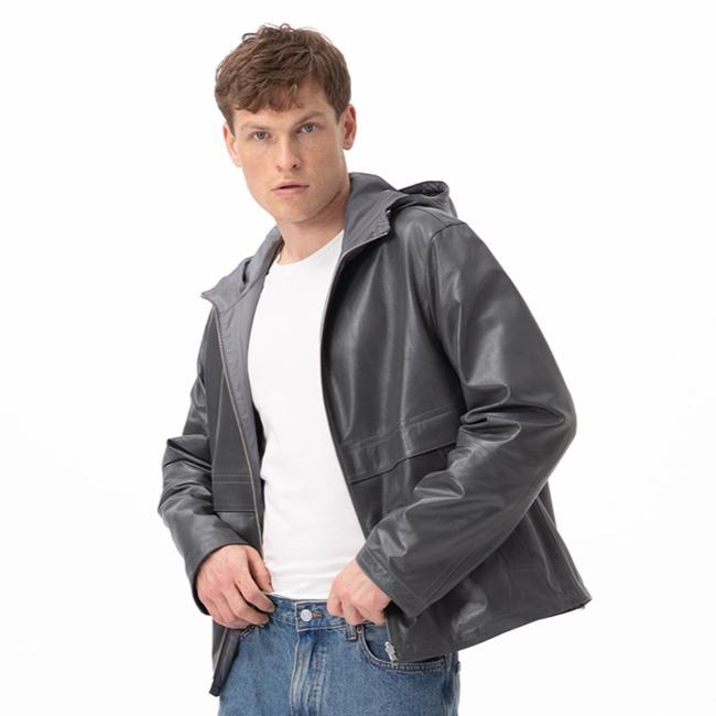  Alanzo Gri Erkek Çift Taraflı Bomber Deri Ceket