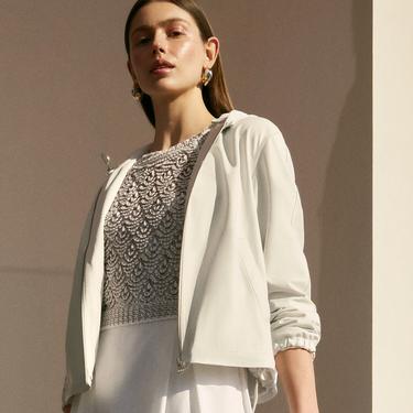  Alette Beyaz Kadın Çift Taraflı Bomber Deri Ceket