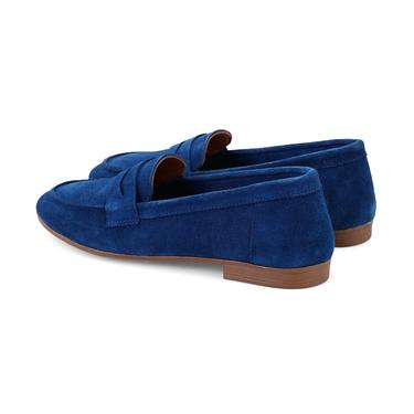  Kadın Mavi Süet Deri Loafer