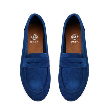  Kadın Mavi Süet Deri Loafer