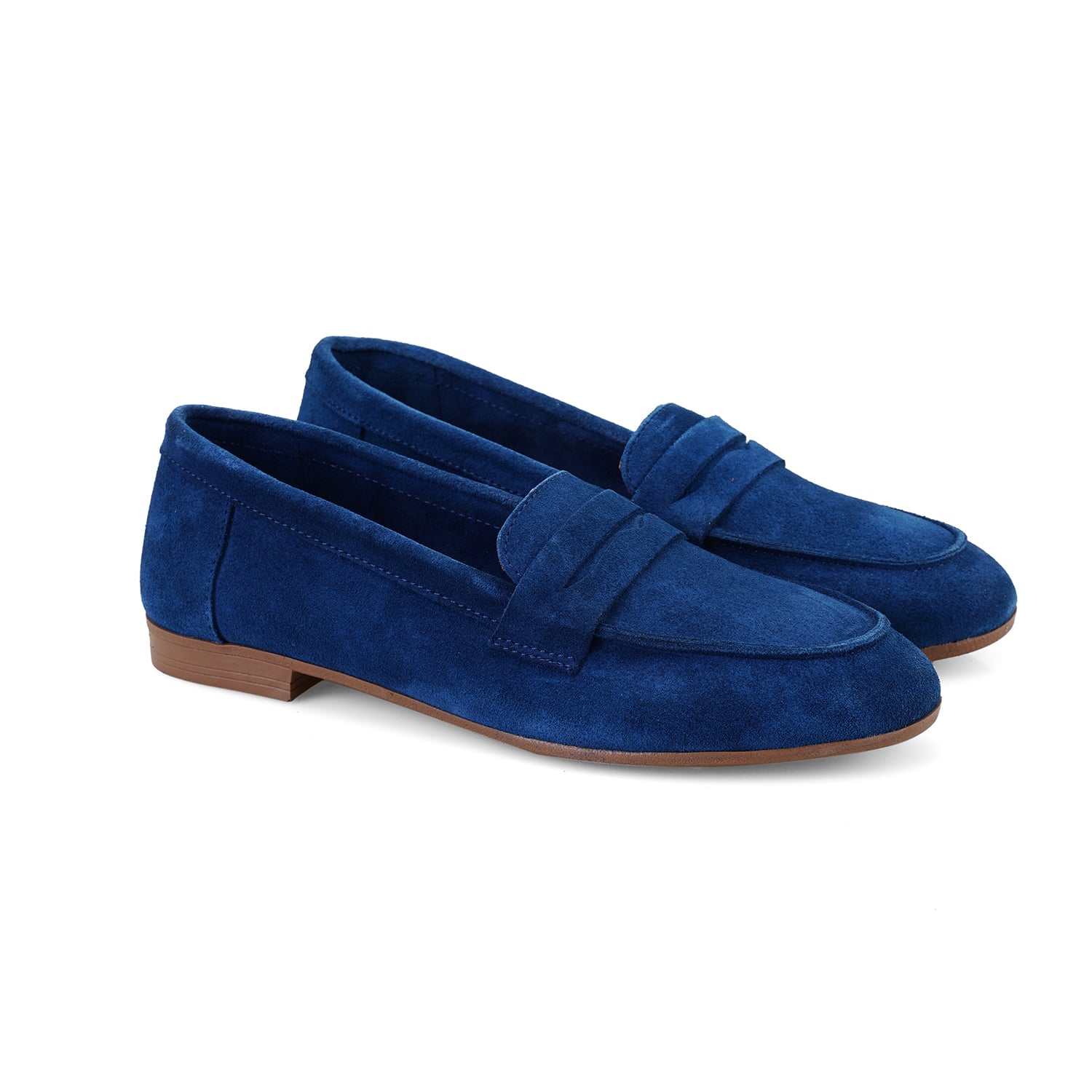  Kadın Mavi Süet Deri Loafer