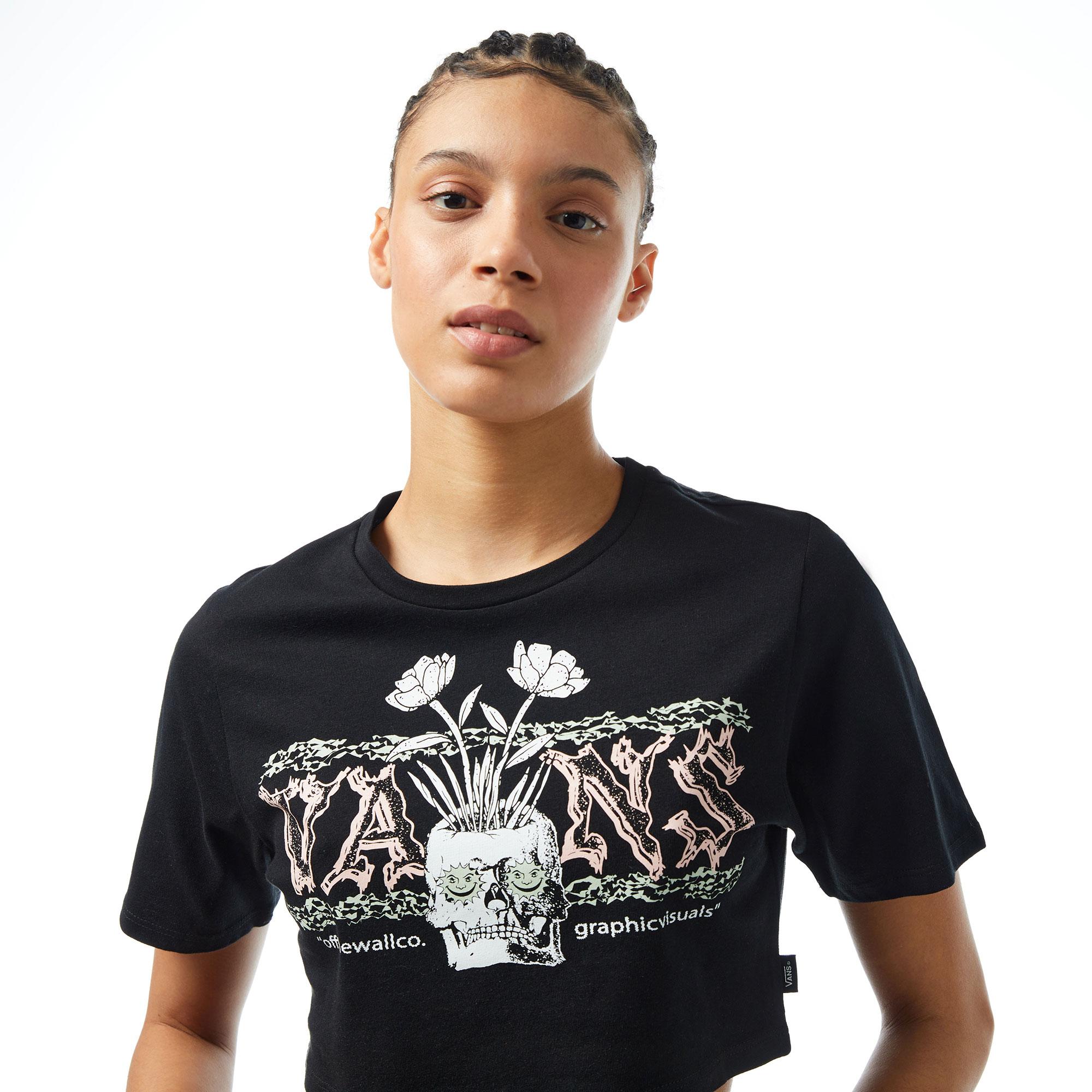 Vans Growing ideas Crew Crop ii Kadın Siyah T-Shirt