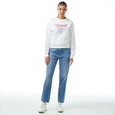  Guess CN Icon Kadın Beyaz Sweatshirt