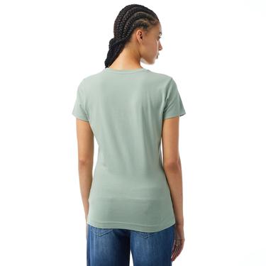  Guess Ss Rn Satin Triangle Kadın Yeşil T-Shirt