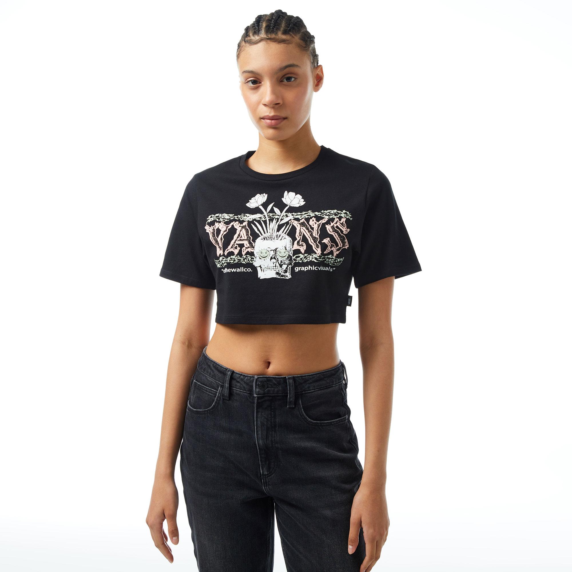 Vans Growing ideas Crew Crop ii Kadın Siyah T-Shirt