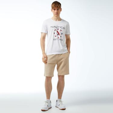  Nautica Erkek Beyaz Standart Fit Kısa Kollu Baskılı T-Shirt