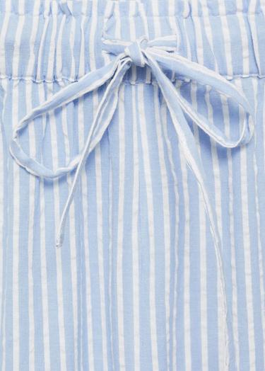  Mango Kadın İşlemeli Çizgili Pantolon Gök Mavisi