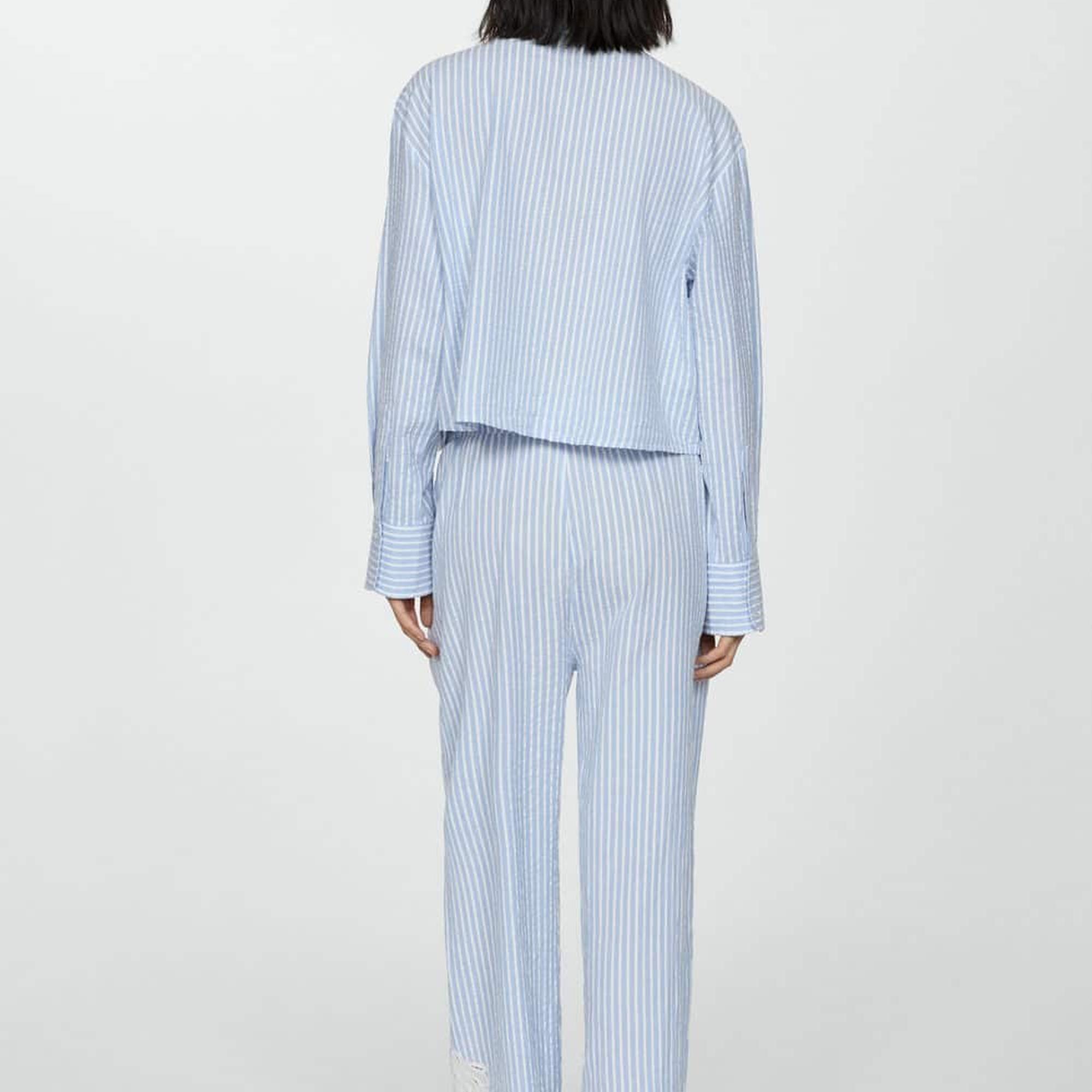 Mango Kadın İşlemeli Çizgili Pantolon Gök Mavisi