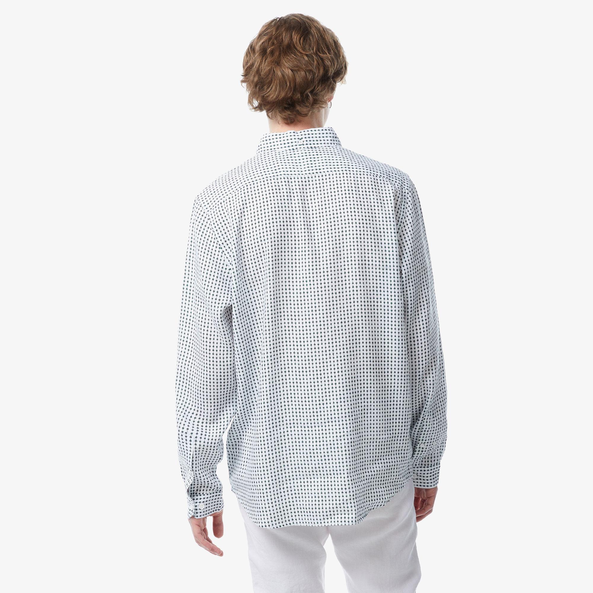 Erkek Regular Fit Düğmeli Yaka Baskılı Beyaz Gömlek