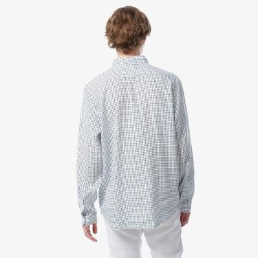  Erkek Regular Fit Düğmeli Yaka Baskılı Beyaz Gömlek