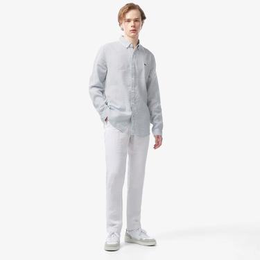  Erkek Regular Fit Düğmeli Yaka Baskılı Beyaz Gömlek