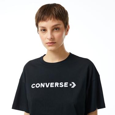  Converse Wordmark Relaxed Fit Baskılı Kadın Siyah T-Shirt