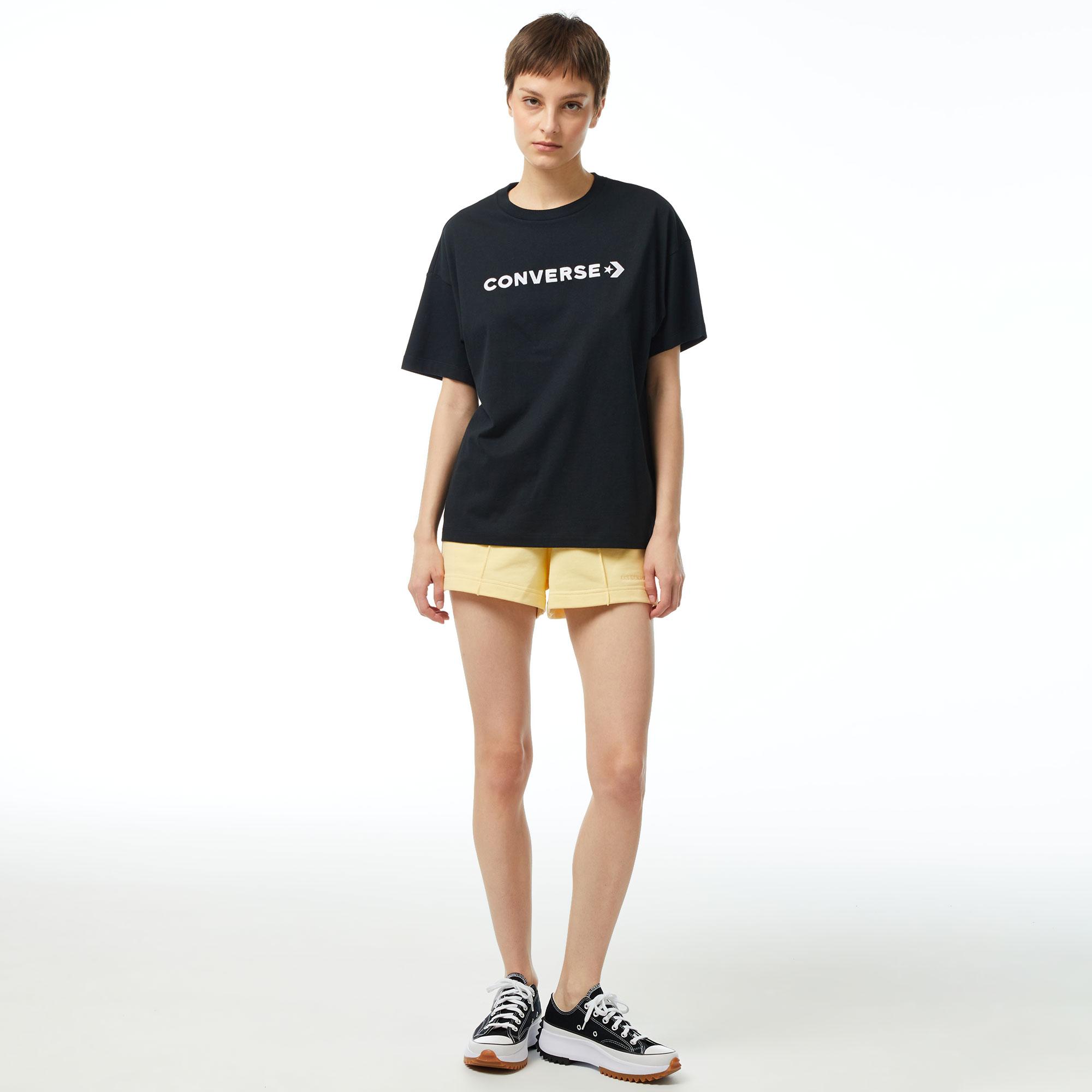 Converse Wordmark Relaxed Fit Baskılı Kadın Siyah T-Shirt