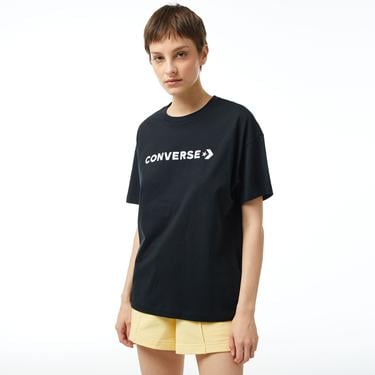  Converse Wordmark Relaxed Fit Baskılı Kadın Siyah T-Shirt