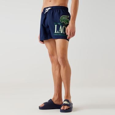  Lacoste Baskılı Erkek Lacivert Deniz Şortu