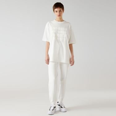  Lacoste Embroidered Kadın Beyaz Eşofman Altı